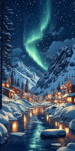 5D Diamant Painting Polarlicht Diamond Painting Kinder Architektur, DIY Runden Steine Mosaikherstellung Basteln Erwachsene Anfänger Set für Heim Schlafzimmer Wand Deko Wohnzimmer 50x100cm QBOB-EC von LLEDAOZN