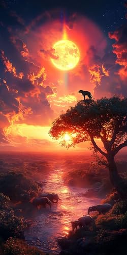 5D Diamant Painting Sonnenuntergang Diamond Painting Kinder Baum, DIY Runden Steine Mosaikherstellung Basteln Erwachsene Anfänger Set für Heim Schlafzimmer Deko Wohnzimmer, Geschenke 40x80cm LGDF-57 von LLEDAOZN