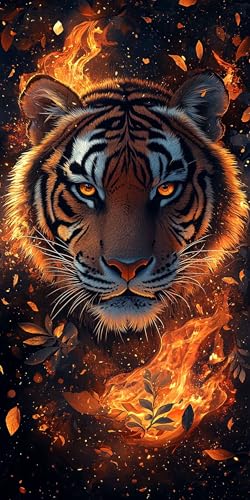 5D Diamant Painting Tiger Diamond Painting Kinder Abstrakt, DIY Runden Steine Mosaikherstellung Basteln Erwachsene Anfänger Set für Heim Schlafzimmer Wand Deko Wohnzimmer, Geschenke 50x100cm 2KJZ-K3 von LLEDAOZN