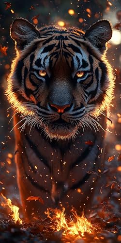 5D Diamant Painting Tiger Diamond Painting Kinder Flamme, DIY Runden Steine Mosaikherstellung Basteln Erwachsene Anfänger Set für Heim Schlafzimmer Wand Deko Wohnzimmer, Geschenke Frau 20x40cm I0IN-W7 von LLEDAOZN