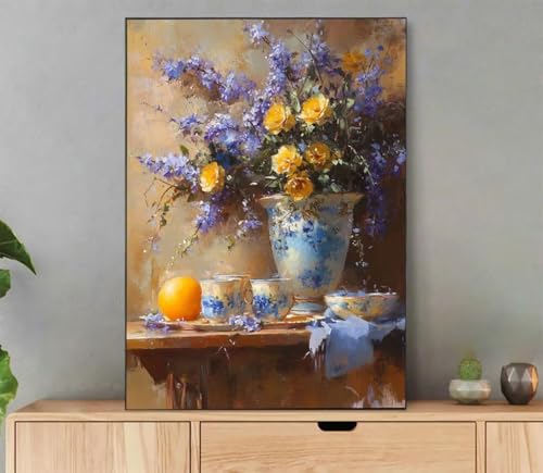 Blume Malen Nach Zahlen Erwachsene, Malen Nach Zahlen Vase Muster, DIY Handgemalt Leinwand Ölgemälde Set für Adult Anfänger, mit 3 Pinseln und Acrylfarbe, Weihnachtsdeko Schlafzimmer, 30x40 cm LdN-387 von LLEDAOZN