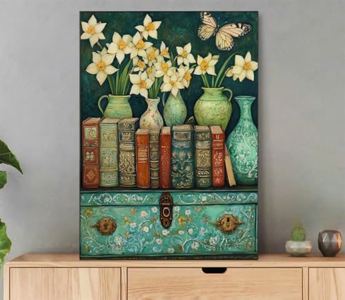 Blume Malen Nach Zahlen Erwachsene, Malen Nach Zahlen Vase Muster, DIY Handgemalt Leinwand Ölgemälde Set für Adult Anfänger, mit 3 Pinseln und Acrylfarbe, Weihnachtsdeko Schlafzimmer, 30x40 cm LdP-355 von LLEDAOZN