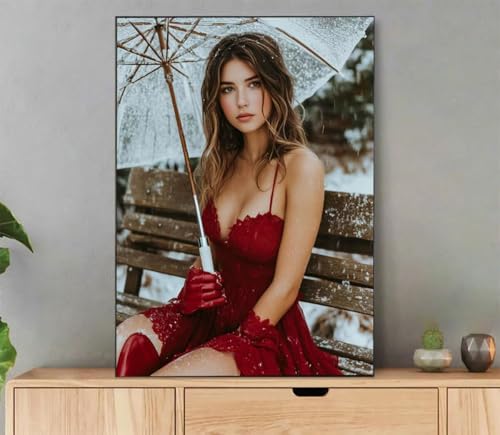 Frau Malen Nach Zahlen Erwachsene, Malen Nach Zahlen Winter Muster, DIY Handgemalt Leinwand Ölgemälde Set für Adult Anfänger, mit 3 Pinseln und Acrylfarbe, Weihnachtsdeko Schlafzimmer, 40x50cm LdD-549 von LLEDAOZN