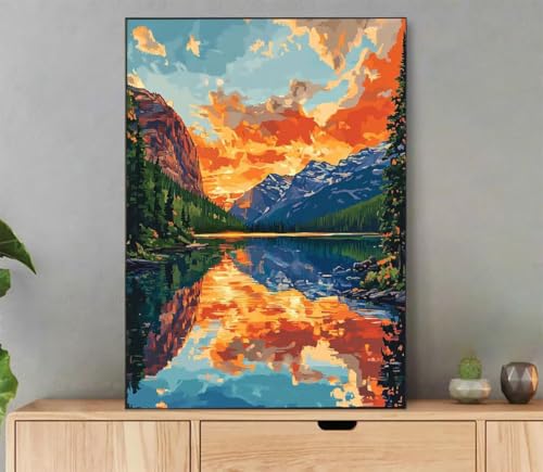 Landschaft Malen Nach Zahlen Erwachsene, Malen Nach Zahlen See Muster, DIY Handgemalt Leinwand Ölgemälde Set für Adult Anfänger, mit Pinseln und Acrylfarbe, Weihnachtsdeko Schlafzimmer, 50x70cm LK-326 von LLEDAOZN