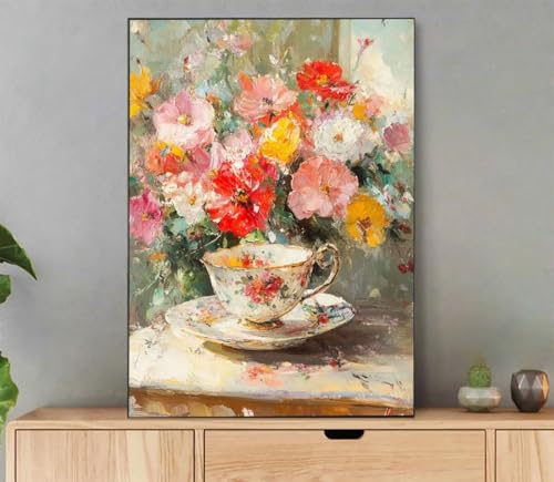 Malen Nach Zahlen Erwachsene Blume Paint by Numbers Landschaft Malen Nach Zahlen mit Rahmen 30x40cm Leinwand Ölgemälde Set mit Pinseln und Acrylfarbe für Zimmer Deko Geschenke für Frauen L4-347 von LLEDAOZN