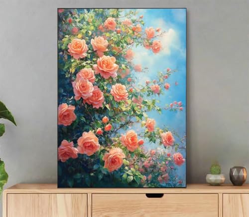 Malen Nach Zahlen Erwachsene Blume Paint by Numbers Pflanze Malen Nach Zahlen mit Rahmen 100x135cm Leinwand Ölgemälde Set mit Pinseln und Acrylfarbe, für Zimmer Deko Wohnzimmer, Geschenkes LK-5440 von LLEDAOZN
