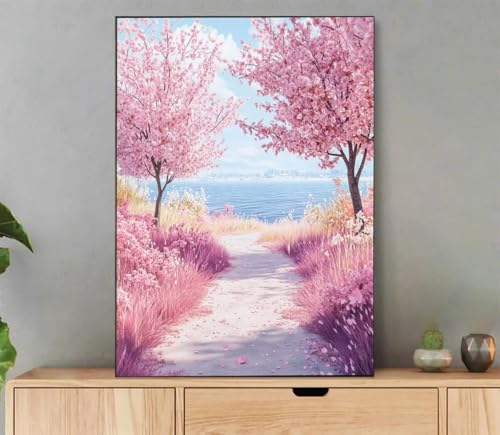 Malen Nach Zahlen Erwachsene Landschaft Paint by Numbers Baum Malen Nach Zahlen mit Rahmen 30x40cm Leinwand Ölgemälde Set mit Pinseln und Acrylfarbe für Zimmer Deko Geschenke für Frauen LG-7755 von LLEDAOZN