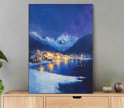 Malen Nach Zahlen Erwachsene Landschaft Paint by Numbers Winter Malen Nach Zahlen mit Rahmen 50x70cm Leinwand Ölgemälde Set mit Pinseln und Acrylfarbe für Zimmer Deko Geschenke für Frauen LE-318 von LLEDAOZN