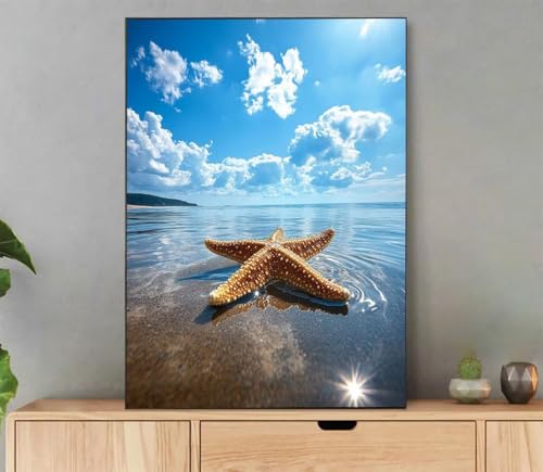 Malen Nach Zahlen Erwachsene Ozean Paint by Numbers Seestern Malen Nach Zahlen mit Rahmen 35x45cm Leinwand Ölgemälde Set mit Pinseln und Acrylfarbe, für Zimmer Deko Wohnzimmer, Geschenkes LO-428 von LLEDAOZN