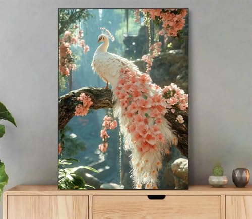 Malen Nach Zahlen Erwachsene Pfau Paint by Numbers Blume Malen Nach Zahlen mit Rahmen 100x135cm Leinwand Ölgemälde Set mit Pinseln und Acrylfarbe für Zimmer Deko Wohnzimmer, Geschenke Frauen LdI-480 von LLEDAOZN