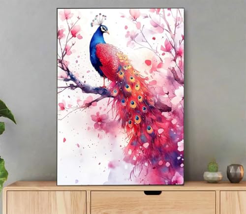 Malen Nach Zahlen Erwachsene Pfau Paint by Numbers Blume Malen Nach Zahlen mit Rahmen 60x80cm Leinwand Ölgemälde Set mit Pinseln und Acrylfarbe für Zimmer Deko Wohnzimmer Geschenke für Frauen LdK-415 von LLEDAOZN