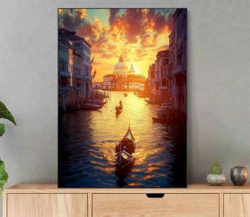 Malen Nach Zahlen Erwachsene Venedig Paint by Numbers Sonnenuntergang Malen Nach Zahlen mit Rahmen 40x50cm Leinwand Ölgemälde Set mit Pinseln und Acrylfarbe, für Zimmer Deko, Geschenkes LB-8285 von LLEDAOZN