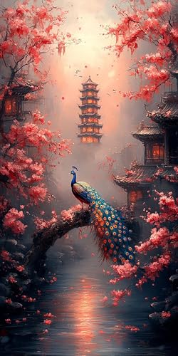 Pfau Diamond Painting Erwachsene Groß 30x60cm, 5D Diamond Painting Landschaft, DIY Runden Steine Kristall Kunst Basteln Set Erwachsene Anfänger Set, Entspannung und Zimmer Wanddeko, Geschenke YZ7A-E5 von LLEDAOZN