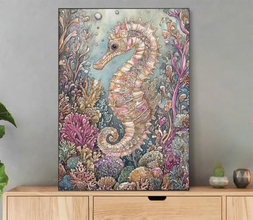 SeeHorsechen Malen Nach Zahlen Erwachsene, Malen Nach Zahlen Abstrakt Muster, DIY Handgemalt Leinwand Ölgemälde Set für Adult Anfänger, mit Pinseln und Acrylfarbe, Deko Schlafzimmer, 60x80cm L4-8055 von LLEDAOZN