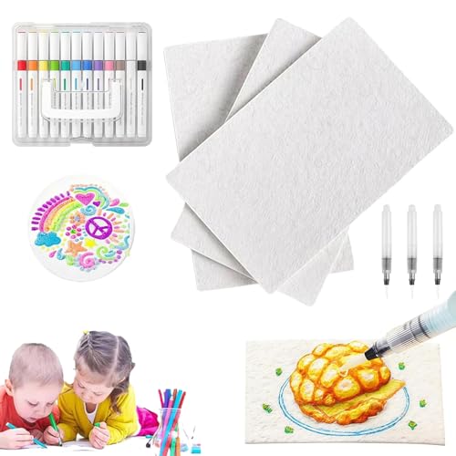LLELEMAMO Magic Puffy Paint, 10PCS Magic Puffy Paint Pens, 3D Drawing Canvas Sponge, Foam Texture Blank Painting Paper, Popcorn Drawing Pens Colors with 3D Ink, DIY Art Supplies (Rectangle) von LLELEMAMO