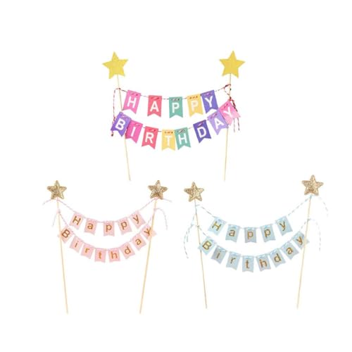 3 Stück Cake Topper Banner,Wimpelketten Happy Birthday Tortenstecker Set, Kuchendeko für Geburtstag, Schön Kuchentopper für Kuchen Dekoration(3 Farben) von LLGSDLL