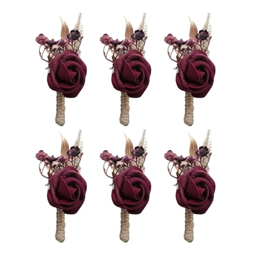 LLHCF 6 Stück Herren Boutonniere Seidenblume Künstliche Rose Blume für Hochzeit Abschlussball Dekorative Corsage Zubehör Corsage für Männer von LLHCF