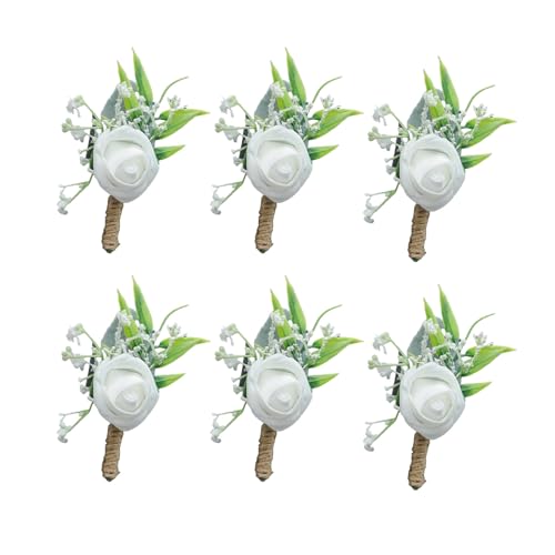 LLHCF 6 Stück Herren Boutonniere Seidenblume Künstliche Rose Blume für Hochzeit Abschlussball Dekorative Corsage Zubehör Corsage für Männer von LLHCF