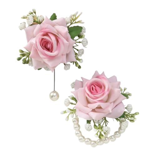 LLHCF Künstliche Rosen, Perlen, Schleifen, Brautgeschenk, Handblumen, Party, Abschlussball, Zubehör für Braut und Brautjungfern, Abschlussfeier, Ansteckblume am Handgelenk von LLHCF