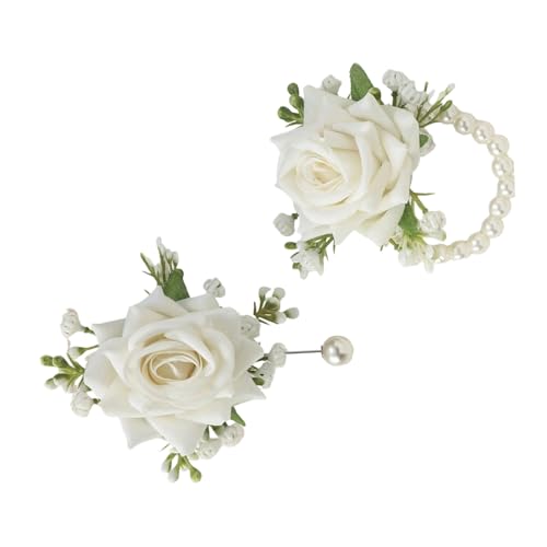 LLHCF Künstliche Rosen, Perlen, Schleifen, Brautgeschenk, Handblumen, Party, Abschlussball, Zubehör für Braut und Brautjungfern, Abschlussfeier, Ansteckblume am Handgelenk von LLHCF