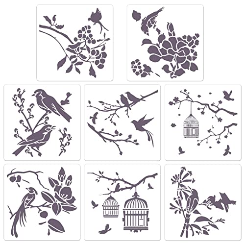 Malschablonen mit Blumen- und Vogelzweigen, wiederverwendbar, hohl, für Liebhaber, Kinder, Jungen, Mädchen, Studenten, 8 Stück Malschablonen mit Blumen- und Vogelzweigen, wiederverwendbar, hohl, für Liebhaber, Kinder, Jungen, Mädchen, Studenten, 8 Stück von LLHCF