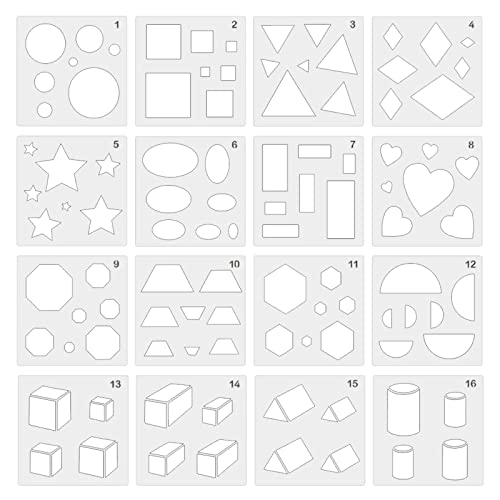 Schablonen-Set für Kinder, Mädchen, geometrische Muster, Malvorlagen, Schablonen, 16 Stück Schablonen-Set für Kinder, Mädchen, geometrische Muster, Malvorlagen, Schablonen, 16 Stück von LLHCF