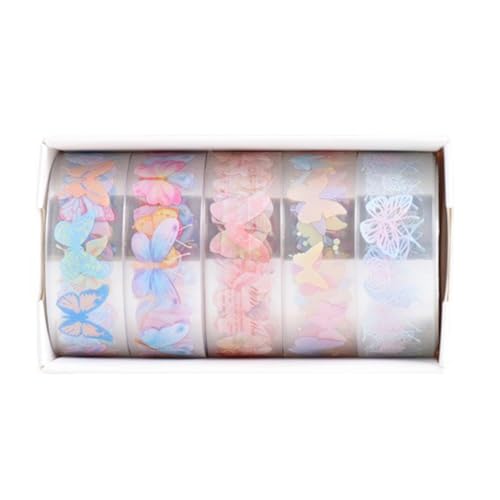 Transparentes Klebeband, schönes dekoratives Blumenmuster, zum Abdecken von Schmetterlingen, Basteln, Scrapbooking, 5 Rollen von LLHCF