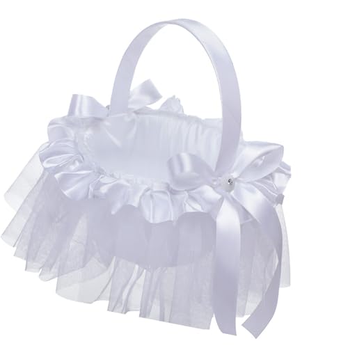 Weißer Stoff-Blumenkorb für Hochzeiten und besondere Anlässe, leicht und einfach zu transportieren, Hochzeitskorb aus Stoff Weißer Stoff-Blumenkorb für Hochzeiten und besondere Anlässe, leicht und einfach zu transportieren, Hochzeitskorb aus Stoff von LLHCF