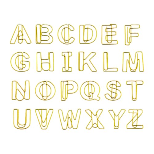LLHDKF Goldene Büroklammer mit 26 Buchstaben, 2,8 cm, niedliche Büroklammer, geeignet für Klassenzimmer, Büros, Familien, Hochzeiten, Mädchen (52 Stück) von LLHDKF