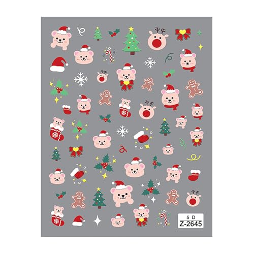 1 Blatt Selbstklebstoff 5D Geprägte Weihnachtsnägel Aufkleber Stylish Santa Supplies Fashion Art Accessoires Glühende Nagelabziehbilder von LLINthy