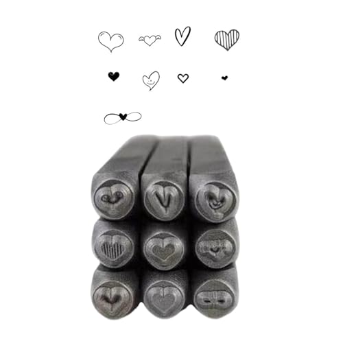 9pcs Herzmuster Metallstempel Briefmarken Für Kreatives Schmuck Making Mehrzweckleder Und Holzstempelwerkzeuge Schmuckwerkzeuge Herstellen von LLINthy