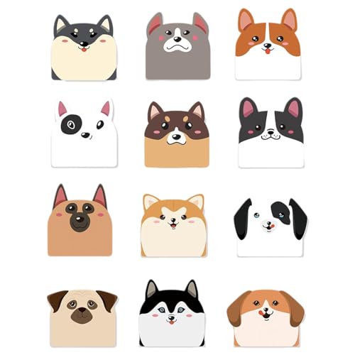 Kleine Haftnotizen, selbstklebend, Cartoon-Hunde, Postnotizen, Tiere, für Kühlschränke, 12 Stück von LLINthy