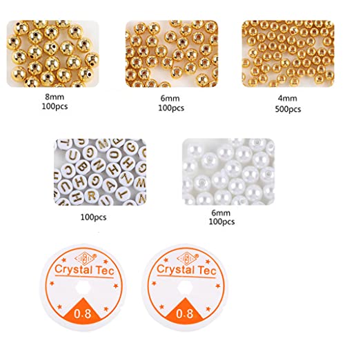 LLINthy Schmuckperlen Herstellen Von Set Silber & Gold Round Abstandshalterperlen Glatte Lose Kugelperlen Flache Perle Mit Elastischen Schnur Runden Perlen Set LLINthy Schmuckperlen Herstellen Von Set Silber & Gold Round Abstandshalterperlen Glatte Lose Kugelperlen Flache Perle Mit Elastischen Schnur Runden Perlen Set von LLINthy