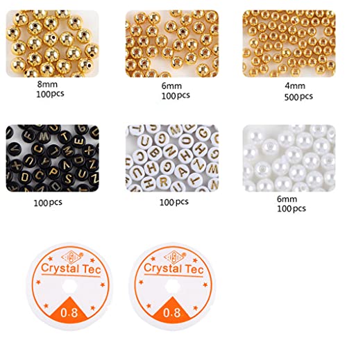 LLINthy Schmuckperlen Herstellen Von Set Silber & Gold Round Abstandshalterperlen Glatte Lose Kugelperlen Flache Perle Mit Elastischen Schnur Runden Perlen Set von LLINthy