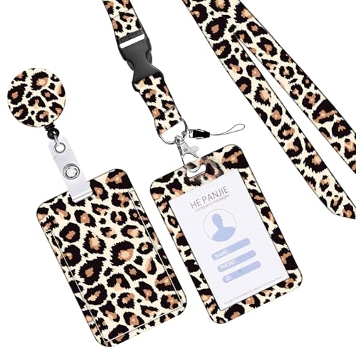 Leoparden Druckkartenhalter Und Lanyard Set Identity Kartenhalter Mit Lanyard Einziehbarer Abzeichenrolle Für Modische Office Schule von LLINthy