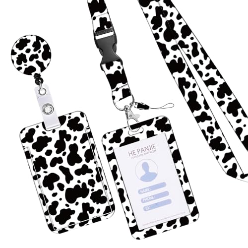Leoparden Druckkartenhalter Und Lanyard Set Identity Kartenhalter Mit Lanyard Einziehbarer Abzeichenrolle Für Modische Office Schule von LLINthy