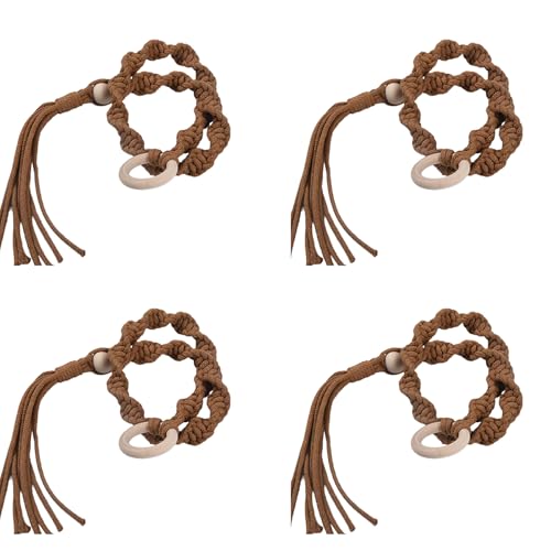 Set mit 4 Holzringen, Vorhanghalter, minimalistisch, handgewebt, Baumwollseil, Fenstervorhang, Raffhalter Set mit 4 Holzringen, Vorhanghalter, minimalistisch, handgewebt, Baumwollseil, Fenstervorhang, Raffhalter von LLINthy