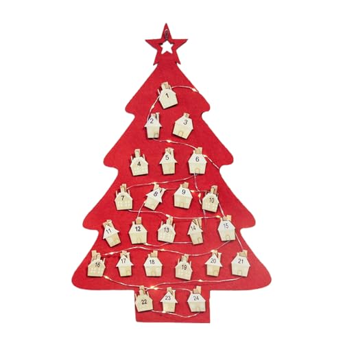 Weihnachten Countdown Kalender Anhänger 24 Tage Countdown Kalender Filz Weihnachtsbaum mit Licht Adventskalender von LLINthy
