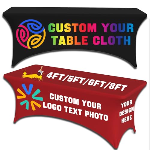 Individuelle Tischdecke mit Business-Logo-Text - personalisierte Stretch-Spandex-Tischdecke - für Messen, Veranstaltungen, Hochzeiten, Geburtstage, Jubiläen (6FT 72''×30''×29''(183×76×74CM)) von LLLGSH