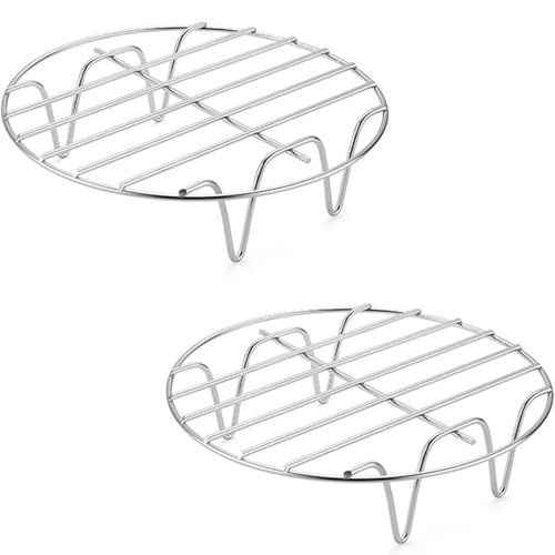 LLLmhuaa 2 Stück 17,8 cm runde Luftfritteusen Kochgitter Edelstahl Dehydrator Tablett zum Backen, Braten, Grillen und Dämpfen von LLLmhuaa
