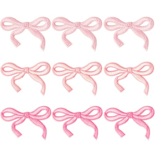 Aufnäher mit Schleife, zum Aufbügeln für Kleidung, Schuhe, Jeans, Hüte, Mantel, Tasche, Rucksack, Stickerei-Flicken für DIY-Projekte, Rosa, 9 Stück von LLMSIX
