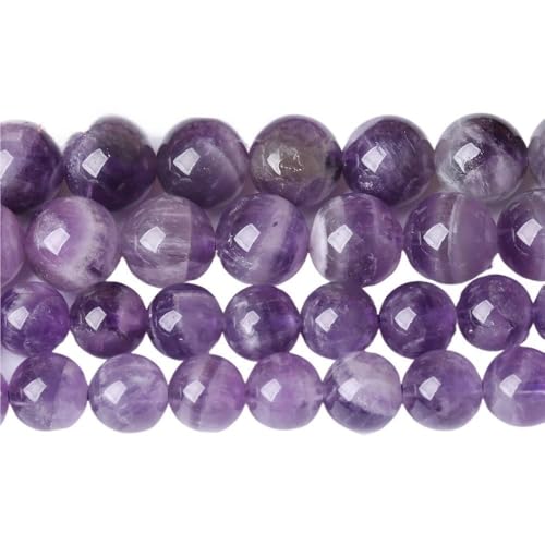 LLMWFA 15" Tigerauge lose Perlen, runde Achate 4 6 8 10 12 14MM Perle zur Herstellung von Kunsthandwerksartikeln, blau rosa grüner Naturstein(Amethysts,6mm x 60) von LLMWFA