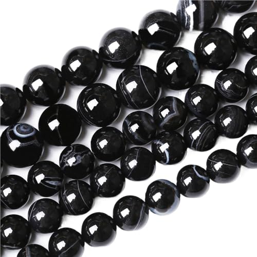 LLMWFA 15" Tigerauge lose Perlen, runde Achate 4 6 8 10 12 14MM Perle zur Herstellung von Kunsthandwerksartikeln, blau rosa grüner Naturstein(Black Agates,12mm x 32) von LLMWFA