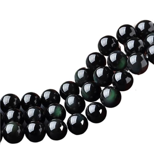 LLMWFA 15" Tigerauge lose Perlen, runde Achate 4 6 8 10 12 14MM Perle zur Herstellung von Kunsthandwerksartikeln, blau rosa grüner Naturstein(Black Obsidian,4mm x 88) von LLMWFA