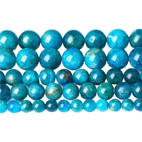 LLMWFA 15" Tigerauge lose Perlen, runde Achate 4 6 8 10 12 14MM Perle zur Herstellung von Kunsthandwerksartikeln, blau rosa grüner Naturstein(Blue Apatite,4mm x 88) von LLMWFA
