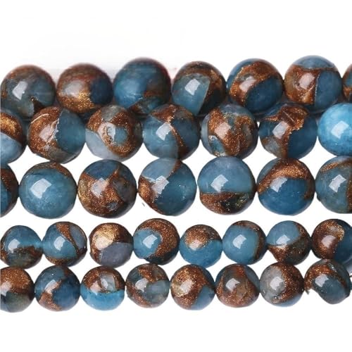LLMWFA 15" Tigerauge lose Perlen, runde Achate 4 6 8 10 12 14MM Perle zur Herstellung von Kunsthandwerksartikeln, blau rosa grüner Naturstein(Blue Cloisonne,8mm x 46) von LLMWFA