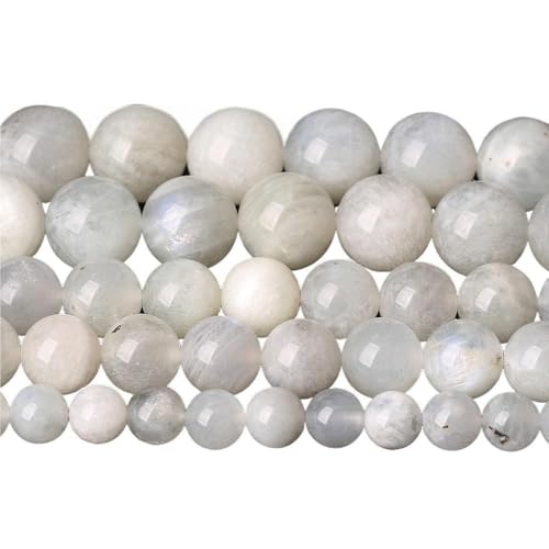 LLMWFA 15" Tigerauge lose Perlen, runde Achate 4 6 8 10 12 14MM Perle zur Herstellung von Kunsthandwerksartikeln, blau rosa grüner Naturstein(Blue Moonstone,10mm x 38) von LLMWFA