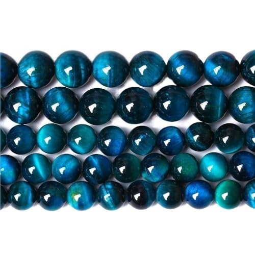 LLMWFA 15" Tigerauge lose Perlen, runde Achate 4 6 8 10 12 14MM Perle zur Herstellung von Kunsthandwerksartikeln, blau rosa grüner Naturstein(Blue Tiger Eye,6mm x 60) von LLMWFA