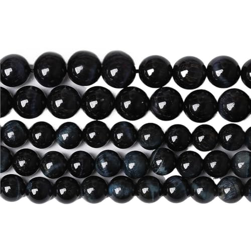 LLMWFA 15" Tigerauge lose Perlen, runde Achate 4 6 8 10 12 14MM Perle zur Herstellung von Kunsthandwerksartikeln, blau rosa grüner Naturstein(Dark Blue Tiger Eye,4mm x 88) von LLMWFA