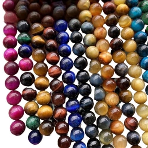 LLMWFA 15" Tigerauge lose Perlen, runde Achate 4 6 8 10 12 14MM Perle zur Herstellung von Kunsthandwerksartikeln, blau rosa grüner Naturstein(Green Emerald,4mm x 88) von LLMWFA